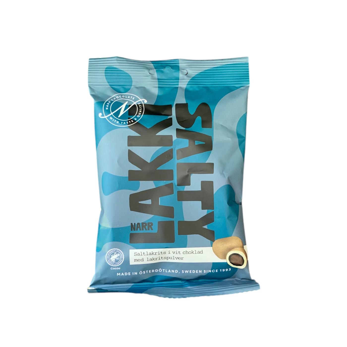 Narr, Lakki Salty weiße Schoko mit Salmiak, Tüte blau